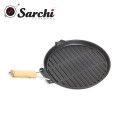 Floding handle round cast iron grill skillet with Pouring Spout,9.4''